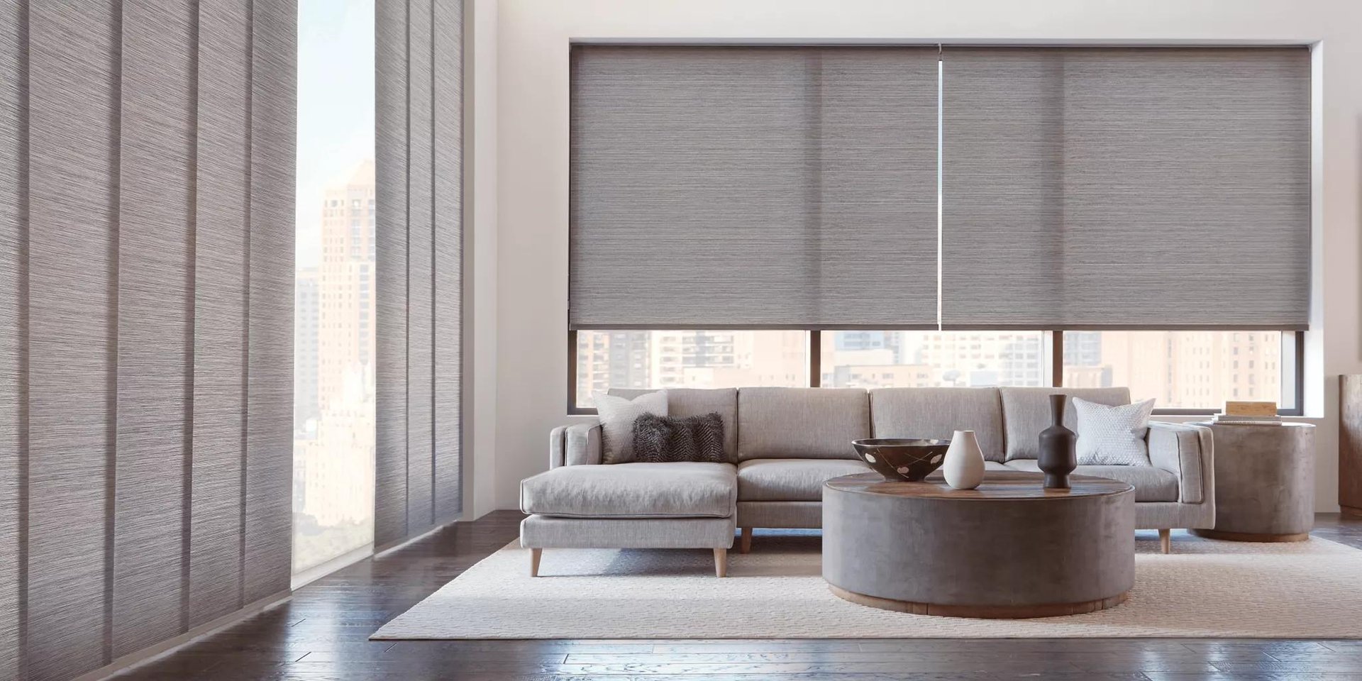 Designer Roller Shades — Living Room
