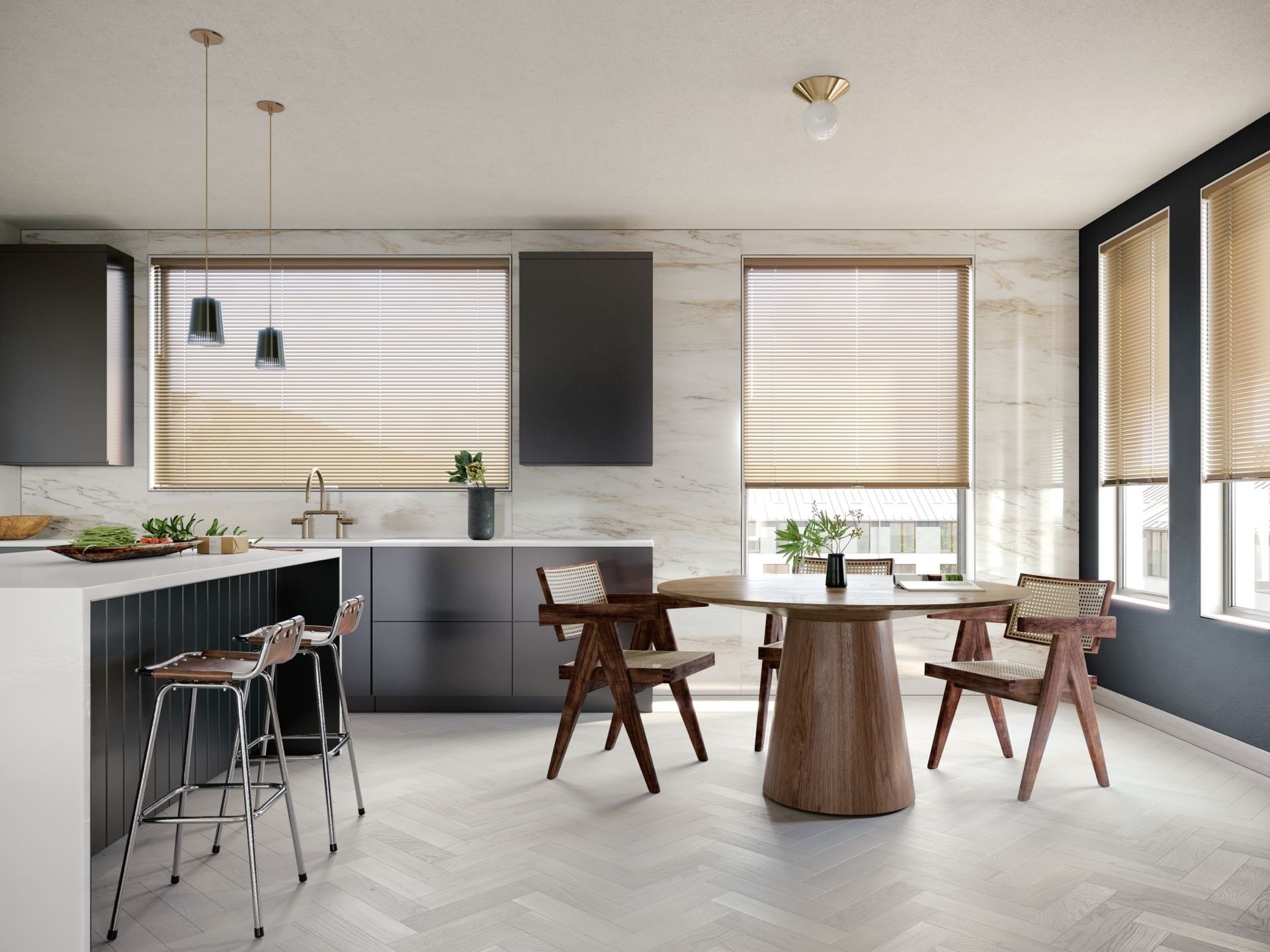 Modern Precious Metals® Blinds — Living Room