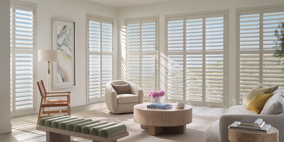 Heritance Wood Shutters in a beautiful living room